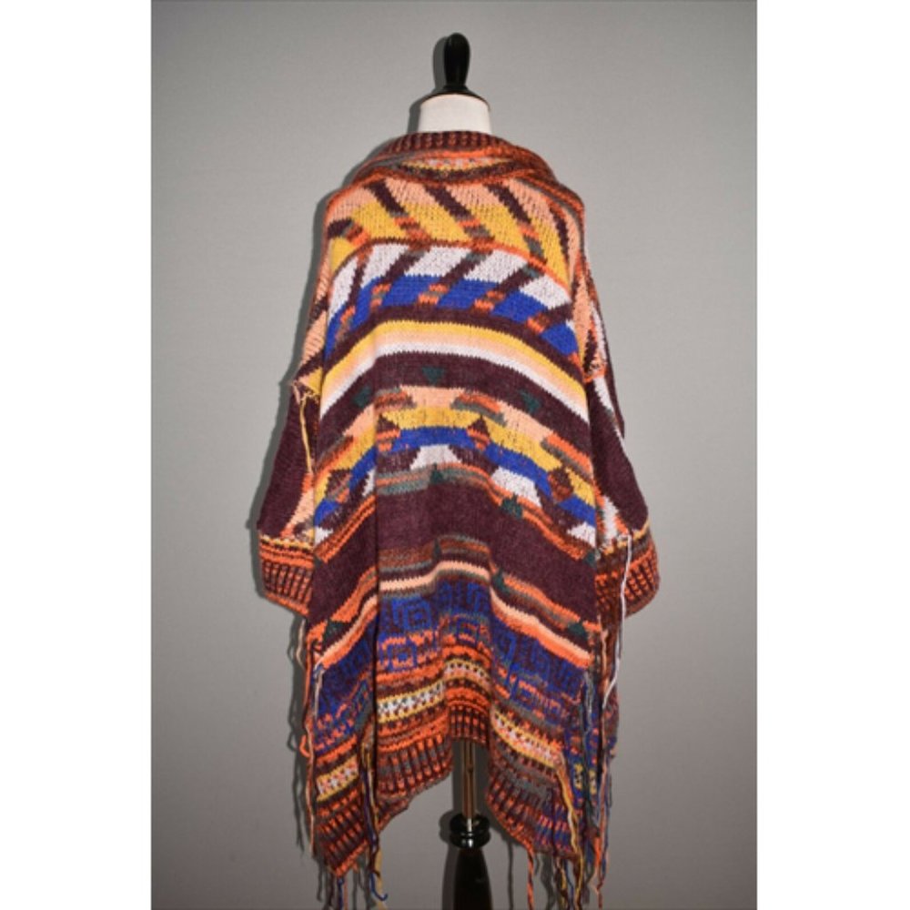 FREE PEOPLE NEW Follow The Arrow Fringe Poncho - Picture 8 of 9